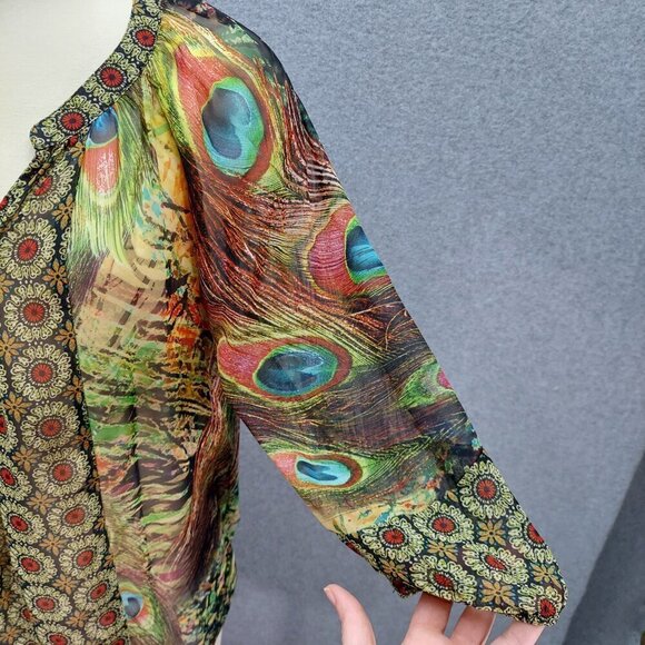 Anthropologie Fig and Flower Women's Boho Peasant Blouse PL Peacock - Picture 2 of 5